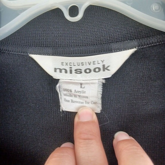 Misook Lg  Cardigan Open Collared Black Fringe Long Sleeve Liquid Knit Travel - Picture 6 of 11